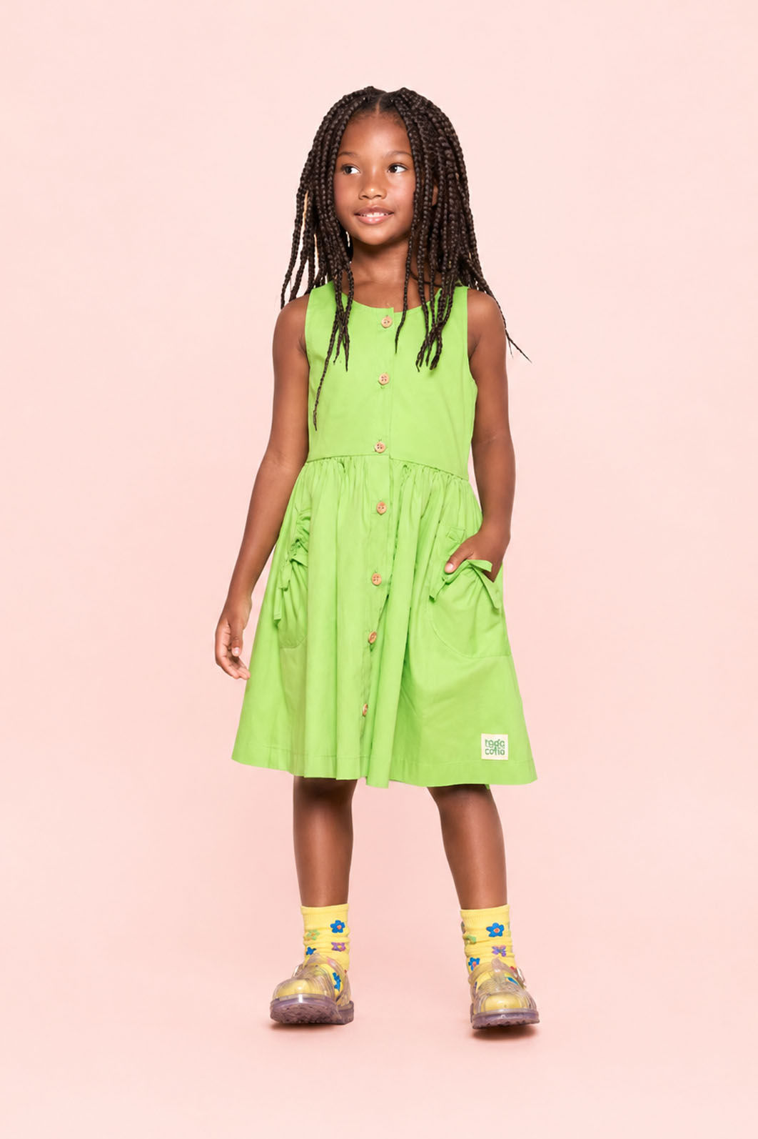 Vestido de tricoline com abotoamento frontal Vestido de tricoline com abotoamento frontal