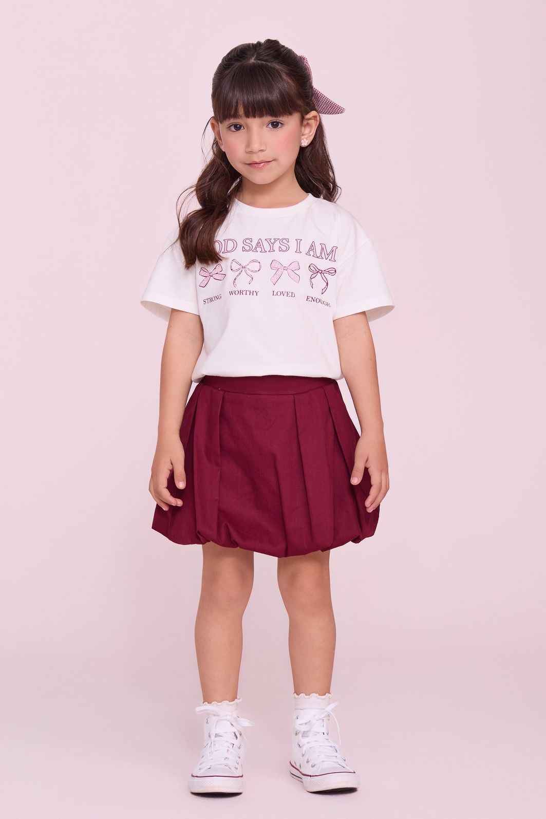 Conjunto T`Shirt De Meia Malha E Saia Balonê De Tricoline Conjunto T`Shirt De Meia Malha E Saia Balonê De Tricoline