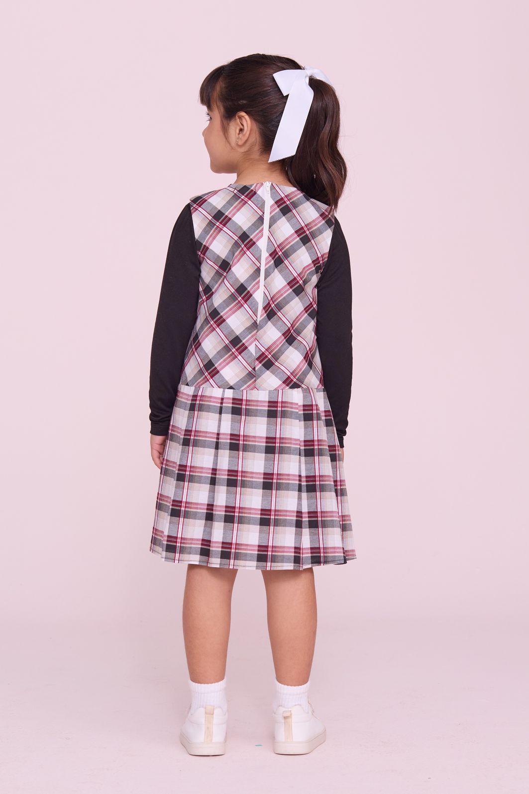 Vestido Xadrez Com Vista Lateral Falsa Vestido Xadrez Com Vista Lateral Falsa