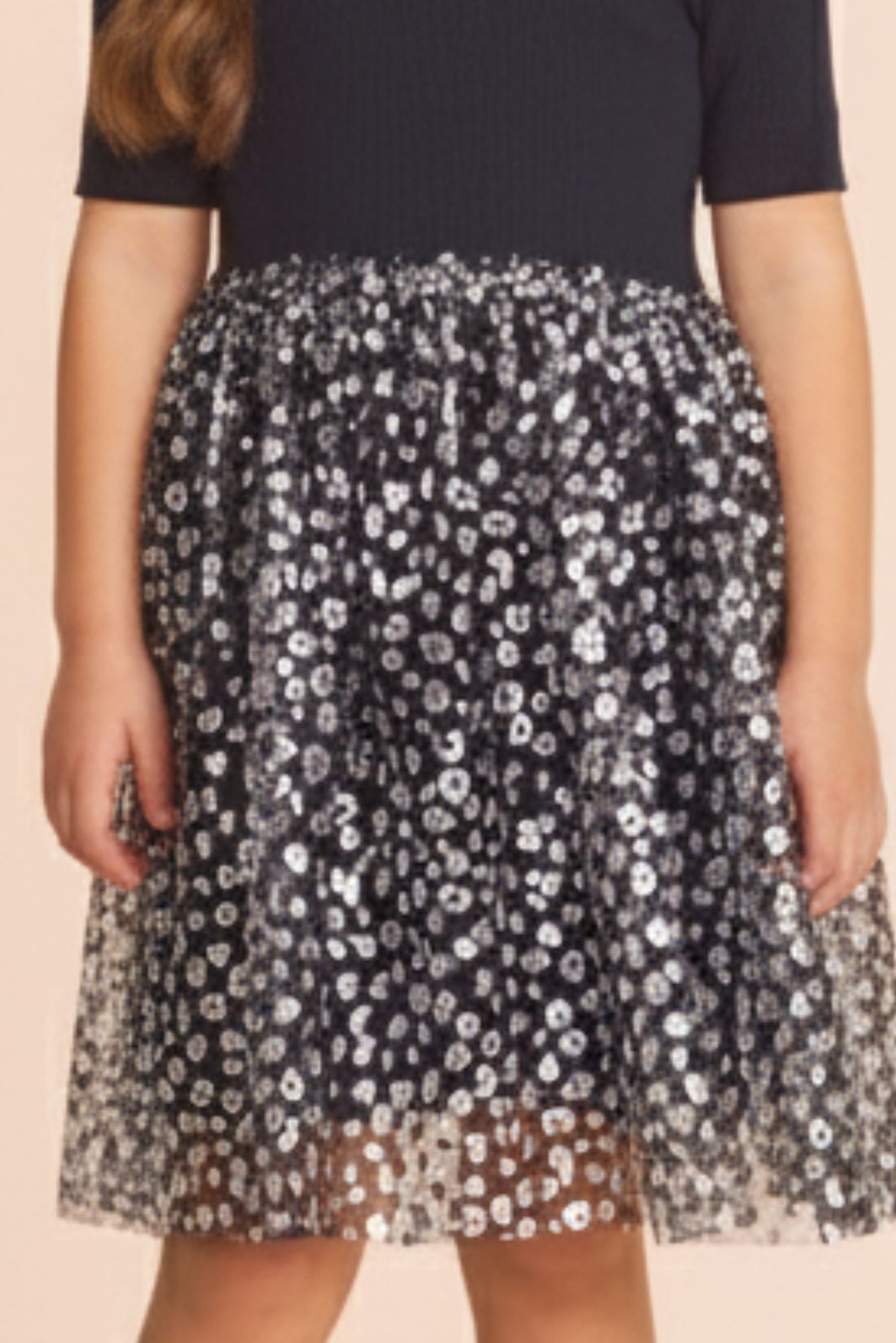 Vestido de ribana c/ tule foil manga curta Vestido de ribana c/ tule foil manga curta