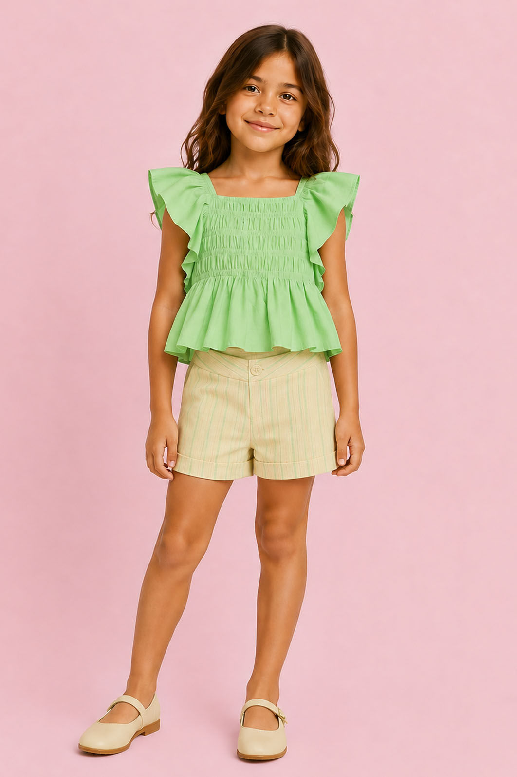 Conjunto Blusa Com Elástico No Torax E Short Listrado