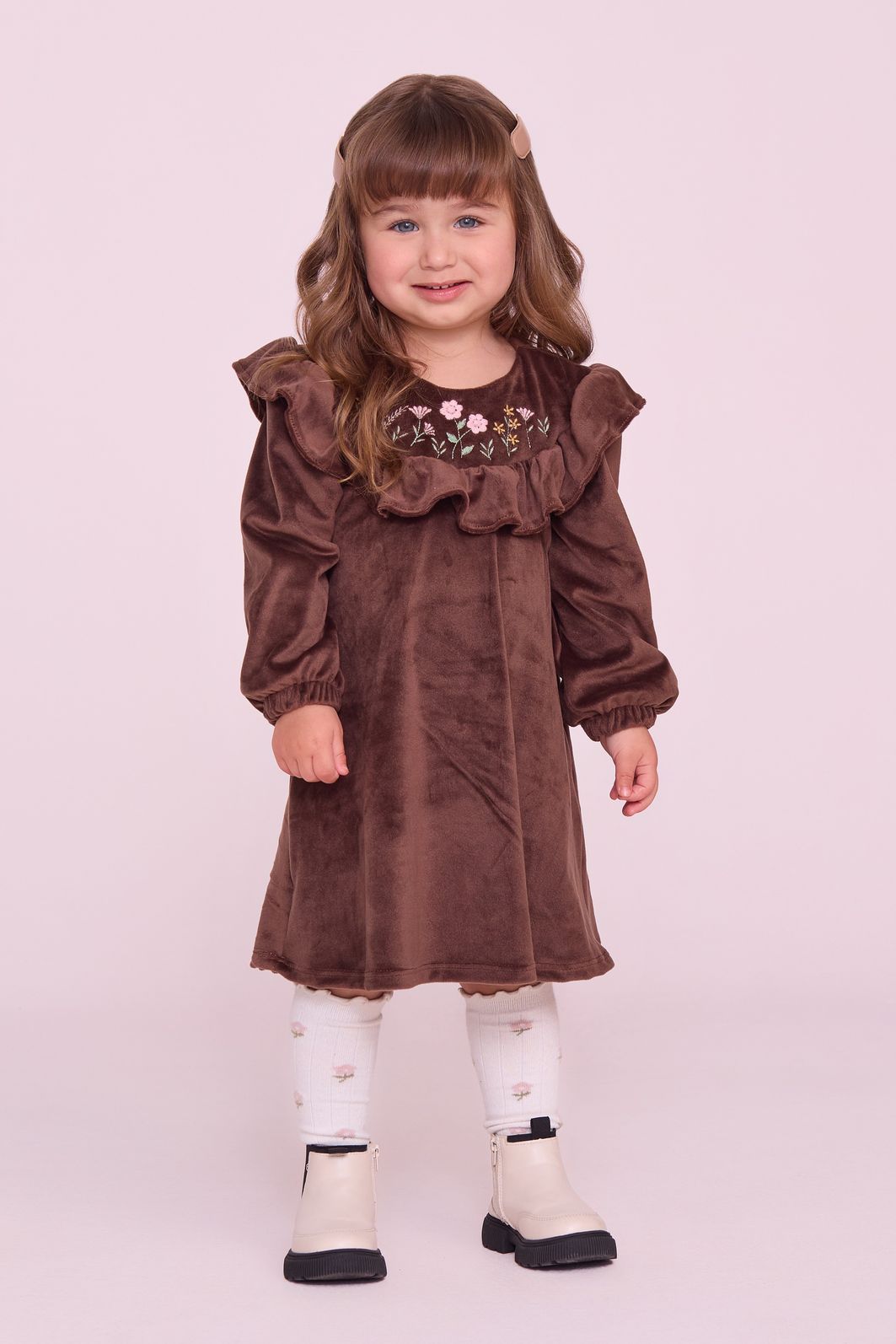 Vestido De Plush Com Pala Bordada Vestido De Plush Com Pala Bordada