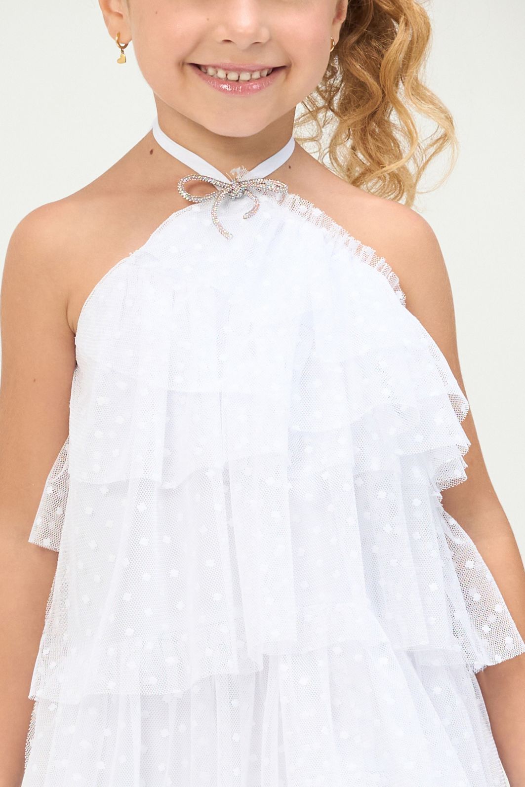 Vestido de babados com tule de poá Vestido de babados com tule de poá