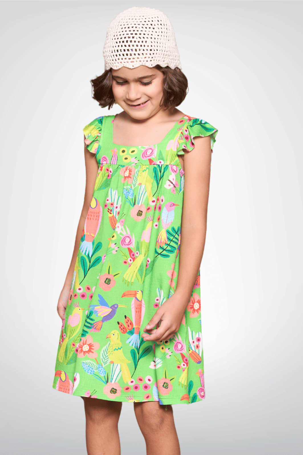 Vestido estampado com babado mas alças Vestido estampado com babado mas alças