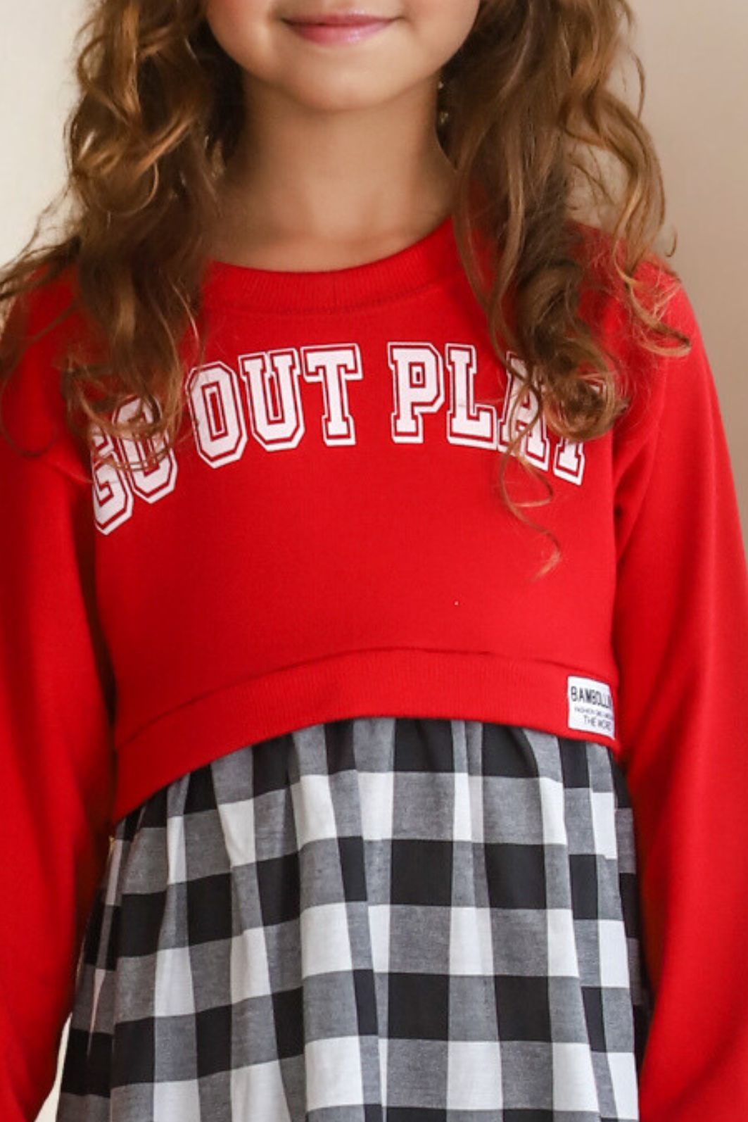 Vestido vermelho com saia xadrez e estampa em silk Vestido vermelho com saia xadrez e estampa em silk