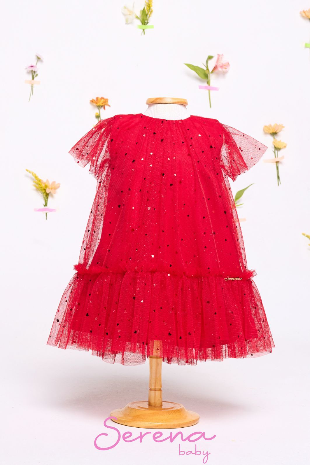 Vestido de tule com glitter foil corações