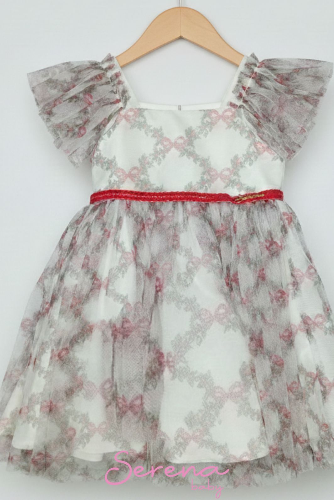 Vestido de tule com estampa de laços e folhas Vestido de tule com estampa de laços e folhas