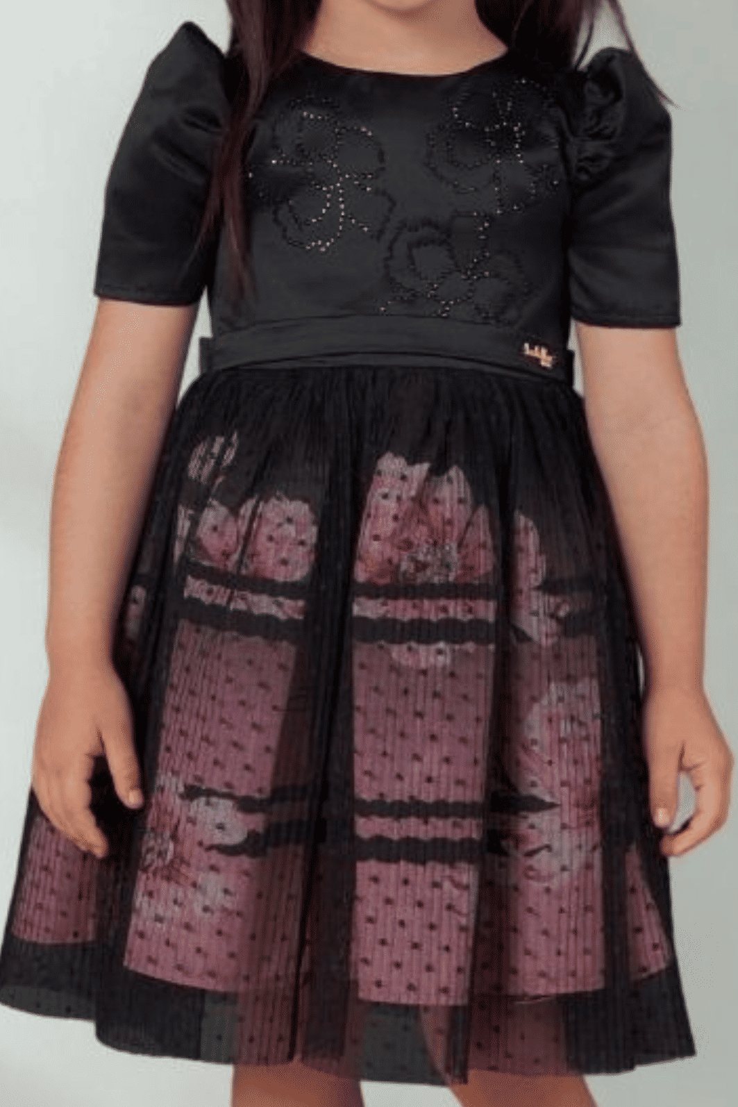 Vestido com flores de strass Vestido com flores de strass