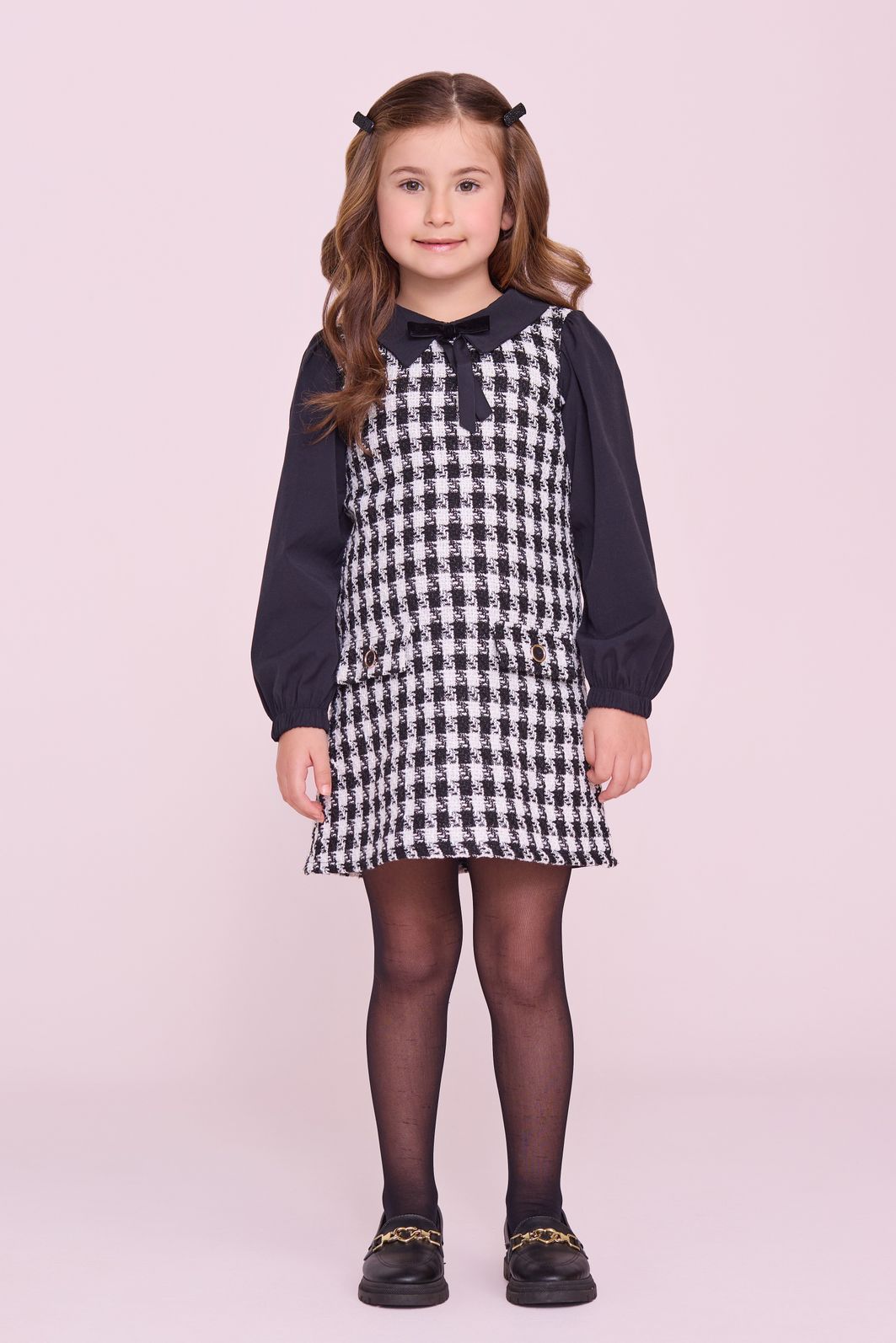 Vestido De Tweed Com Mangas E Golas De Tricoline Vestido De Tweed Com Mangas E Golas De Tricoline