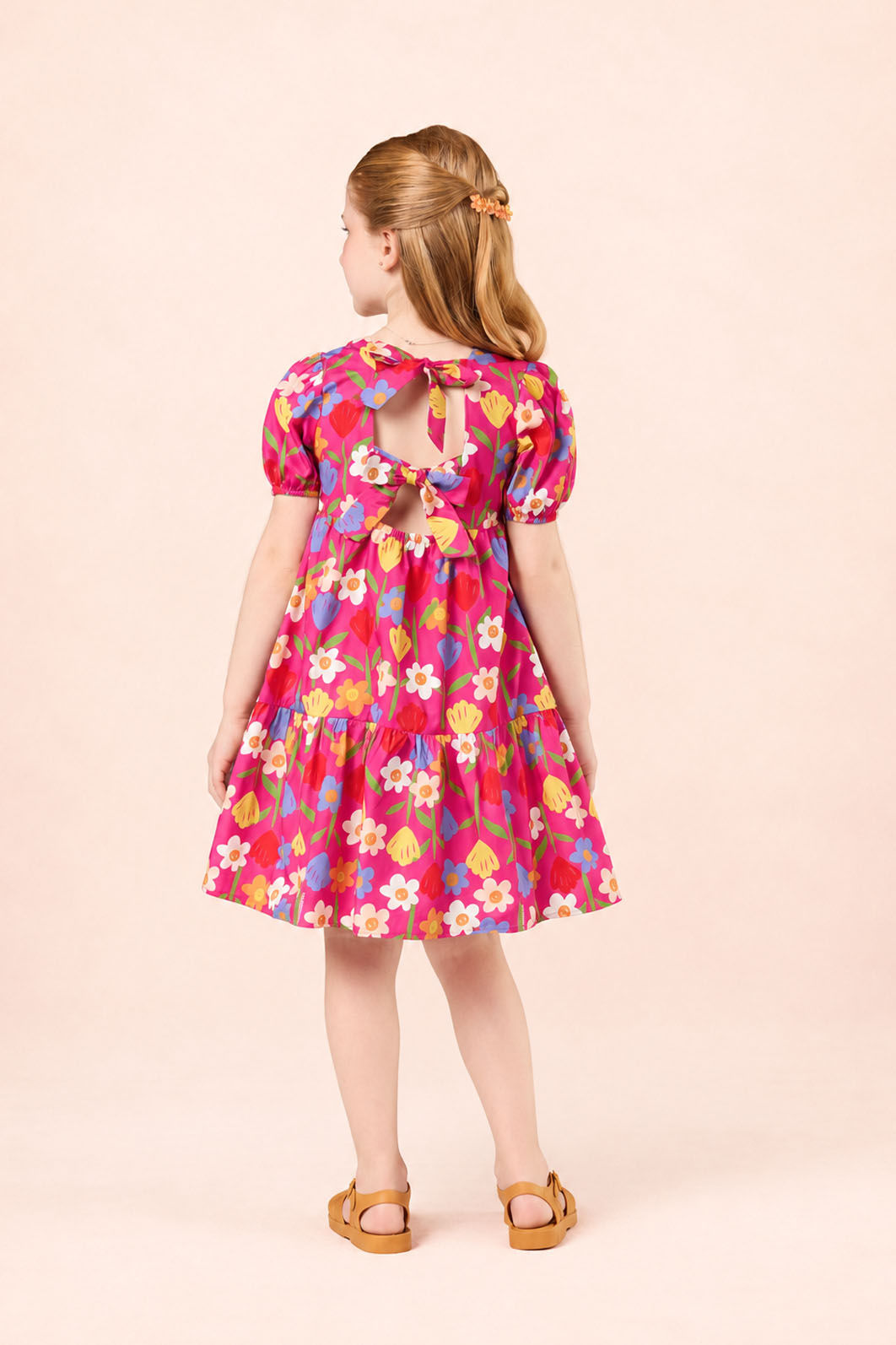 Vestido De Tricoline Estampado Com Entremeio Colorido