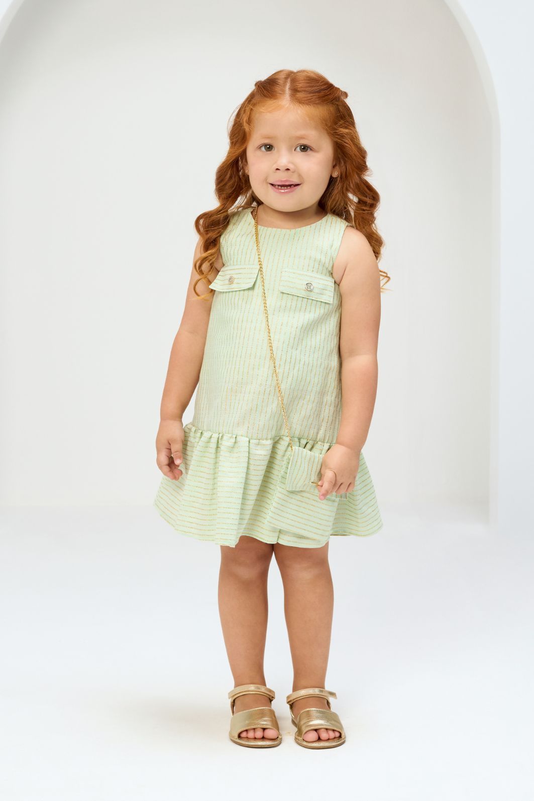 Vestido listrado com bolsa Vestido listrado com bolsa