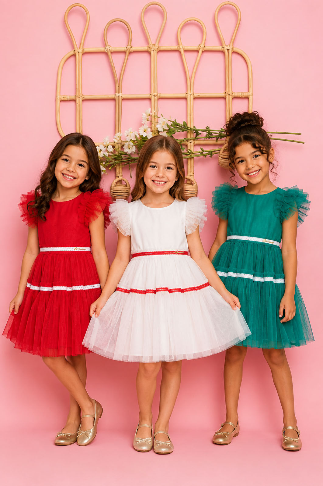 Vestido de tule com fitas e babados Vestido de tule com fitas e babados