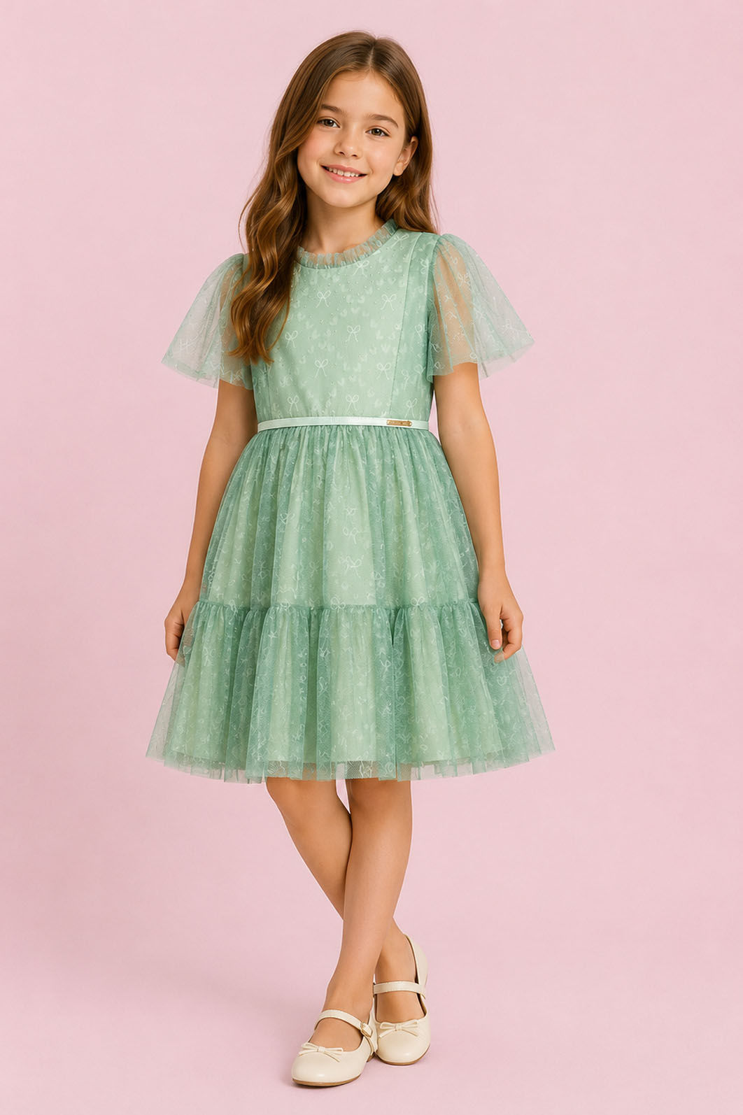 Vestido de Tule Estampado Com Strass No Peito Vestido de Tule Estampado Com Strass No Peito