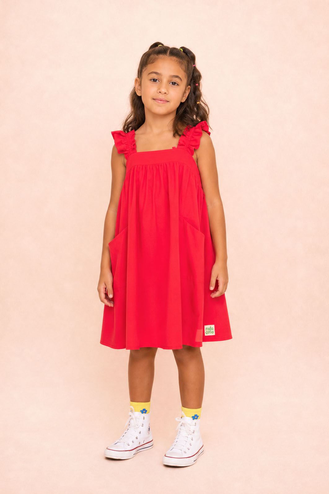 Vestido de tricoline com bolsos Vestido de tricoline com bolsos
