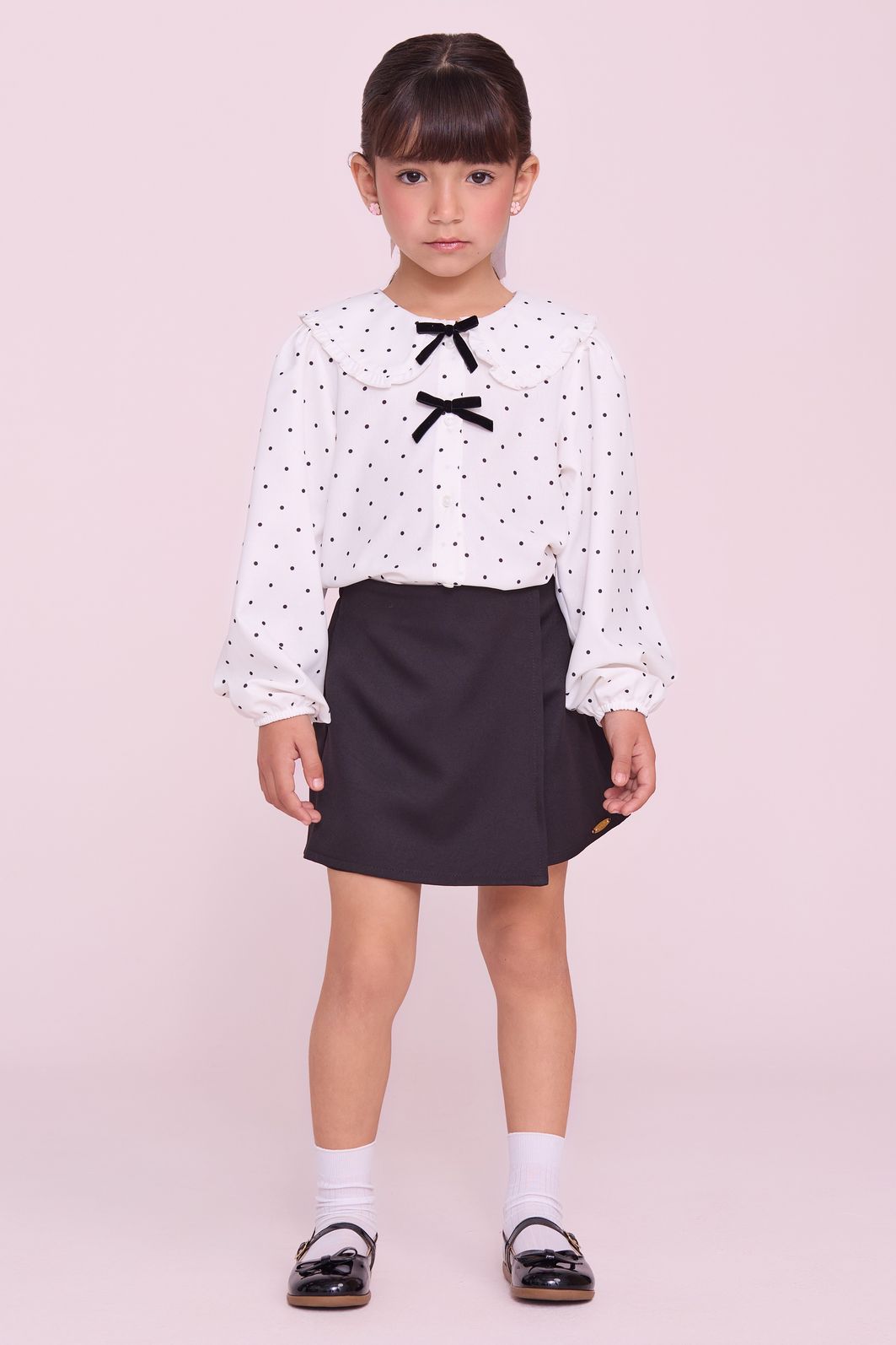 Conjunto Camisa Estampa Poá Short-Saia Alfaiataria Conjunto Camisa Estampa Poá Short-Saia Alfaiataria