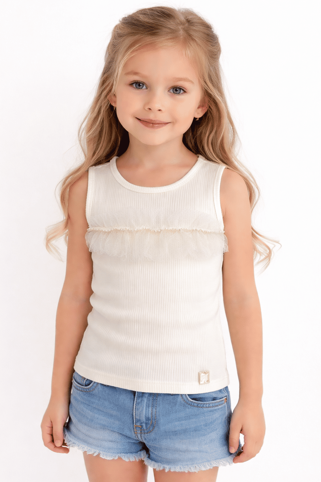 Regata com detalhe em tule Regata com detalhe em tule