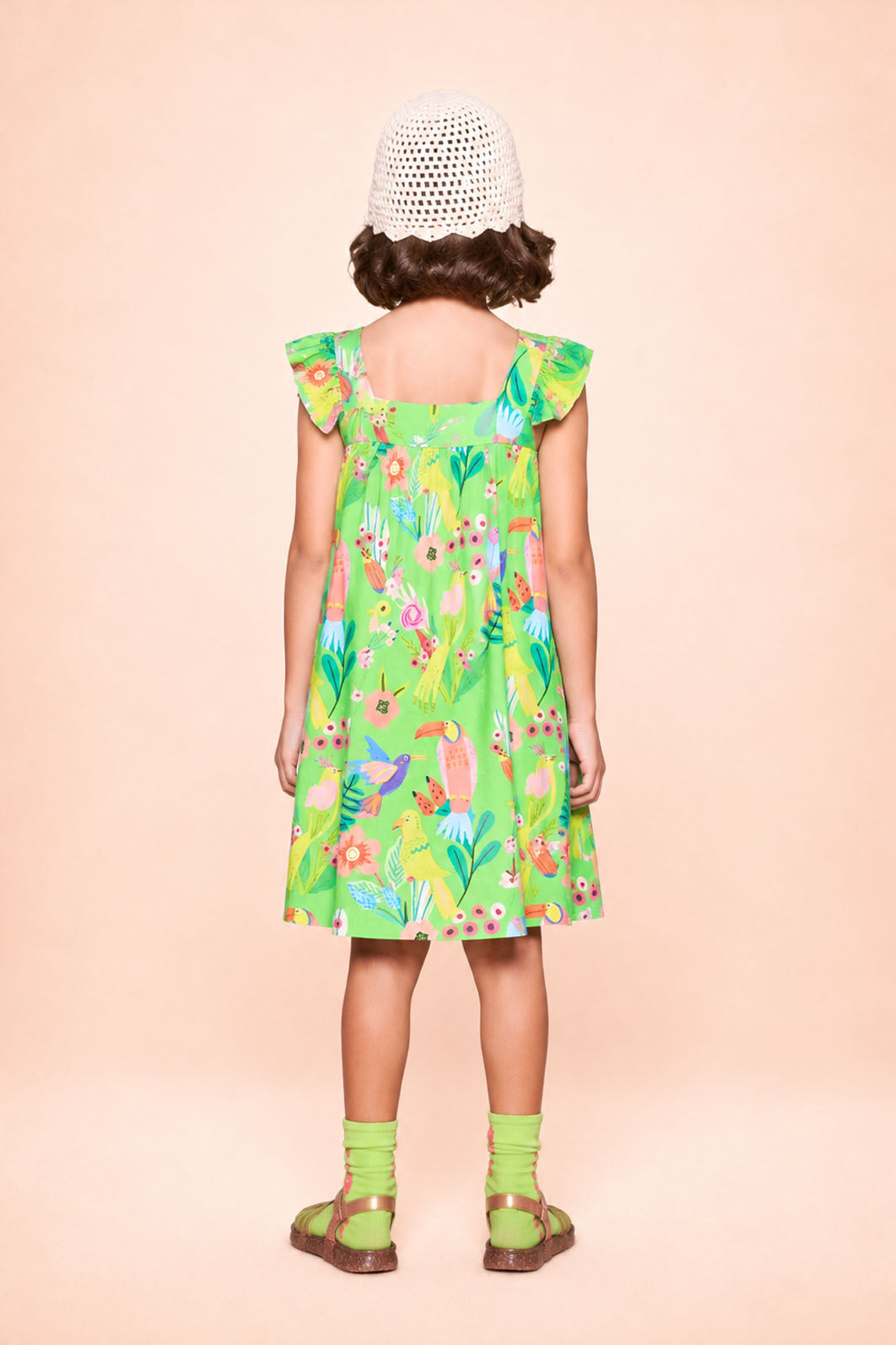 Vestido estampado com babado mas alças Vestido estampado com babado mas alças