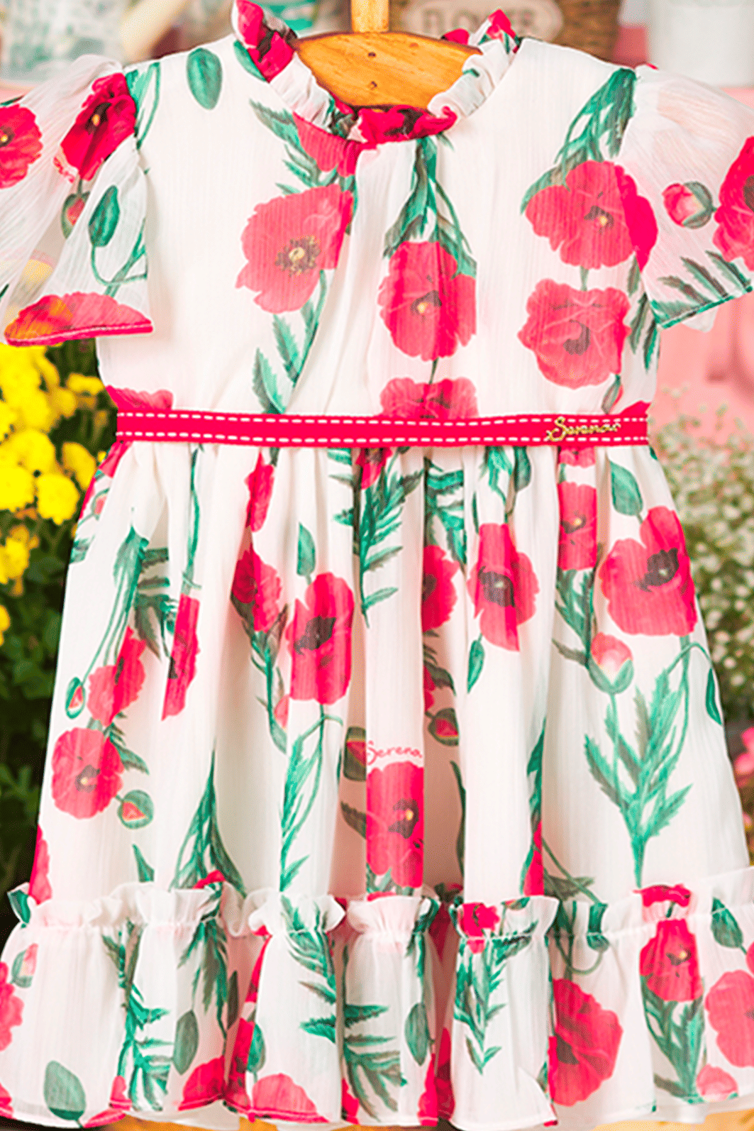 Vestido de organza com estampa de flores Vestido de organza com estampa de flores