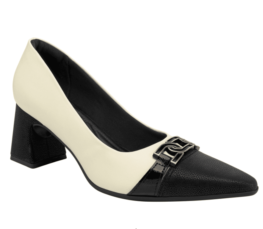 Sapato Piccadilly Salto Bloco Baixo Feminino Cor Off White/Preto Sapato Piccadilly Salto Bloco Baixo Feminino Cor Off White/Preto