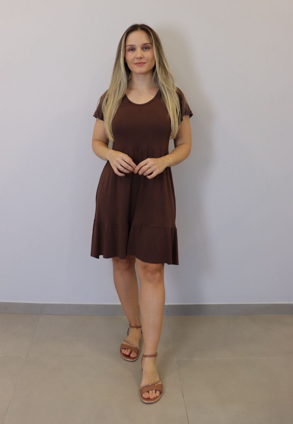 Vestido Kodos Curto Feminino Cor Cafe Vestido Kodos Curto Feminino Cor Cafe