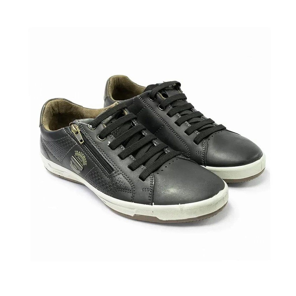 Sapatênis Pegada em Couro Masculino Cor Preto Sapatênis Pegada em Couro Masculino Cor Preto