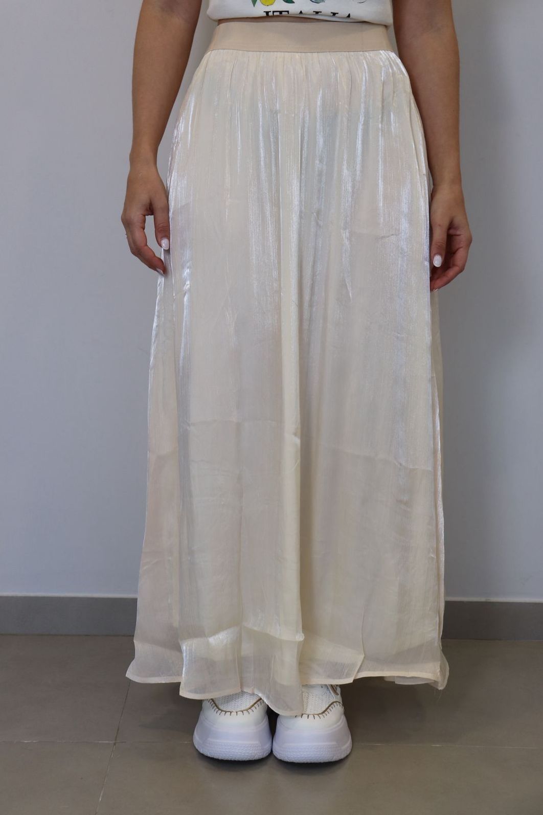 Saia Bellina Midi Acetinado Feminina Cor Nude Saia Bellina Midi Acetinado Feminina Cor Nude