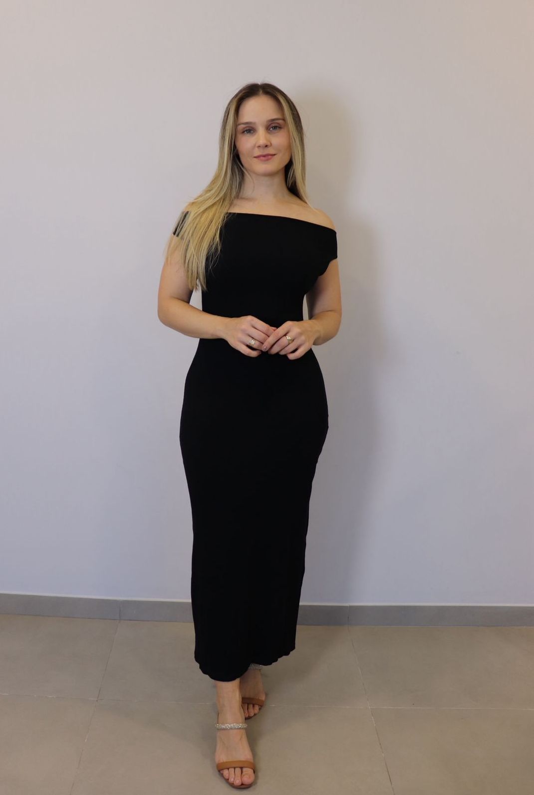 Vestido Lzt Ombo A Ombro Ribana Feminino Cor Preto Vestido Lzt Ombo A Ombro Ribana Feminino Cor Preto