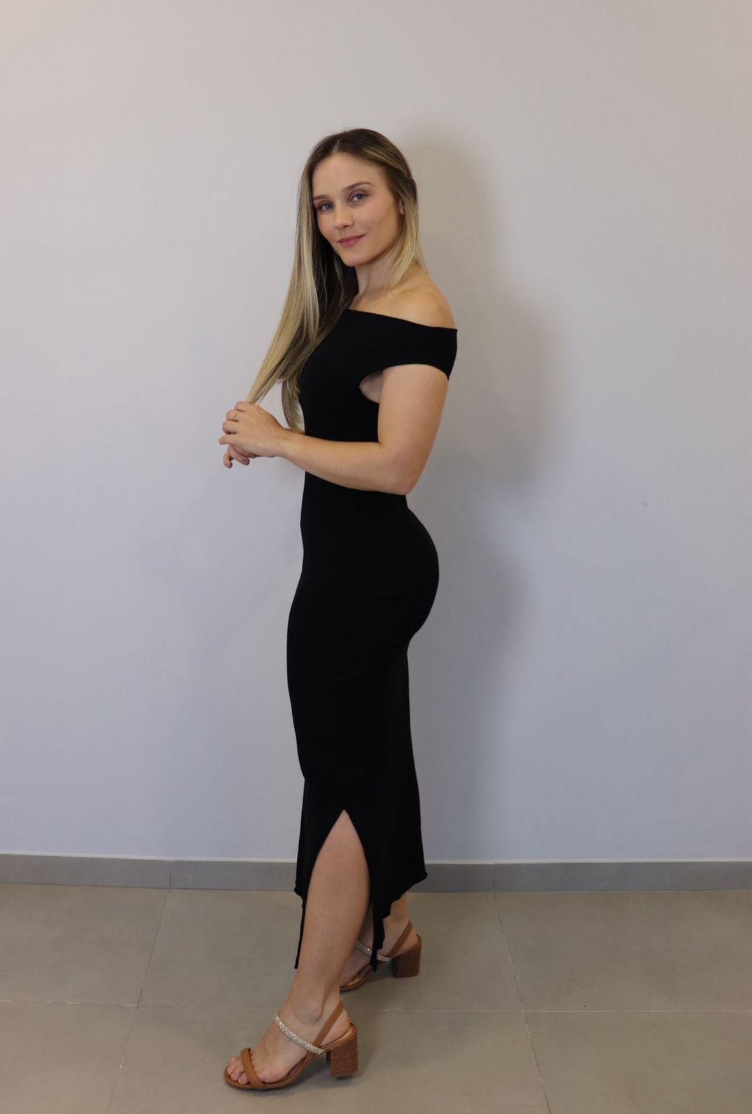 Vestido Lzt Ombo A Ombro Ribana Feminino Cor Preto Vestido Lzt Ombo A Ombro Ribana Feminino Cor Preto