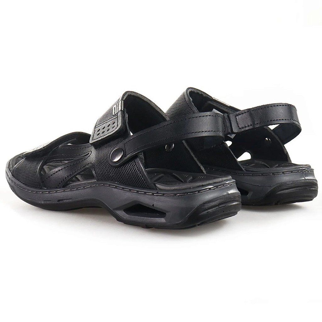 Sandália Pegada Em Couro Masculino Cor Preto Sandália Pegada Em Couro Masculino Cor Preto