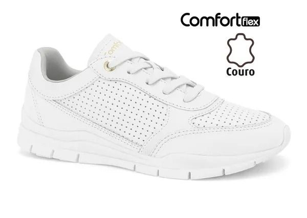Tênis Comfortflex Em Couro Feminino Cor Branco