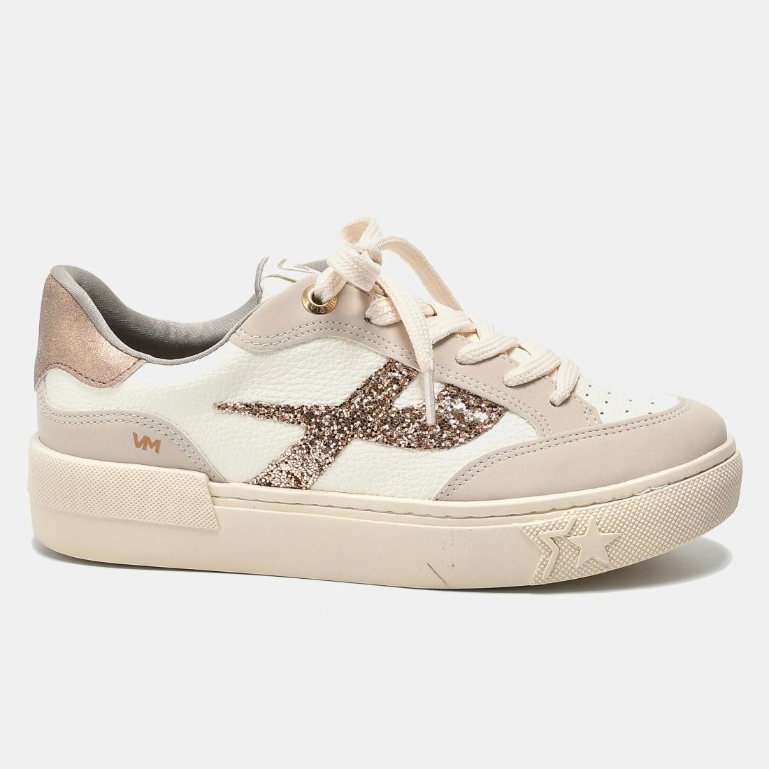 Tênis Via Marte Casual Feminino Cor Bege/Branco Tênis Via Marte Casual Feminino Cor Bege/Branco