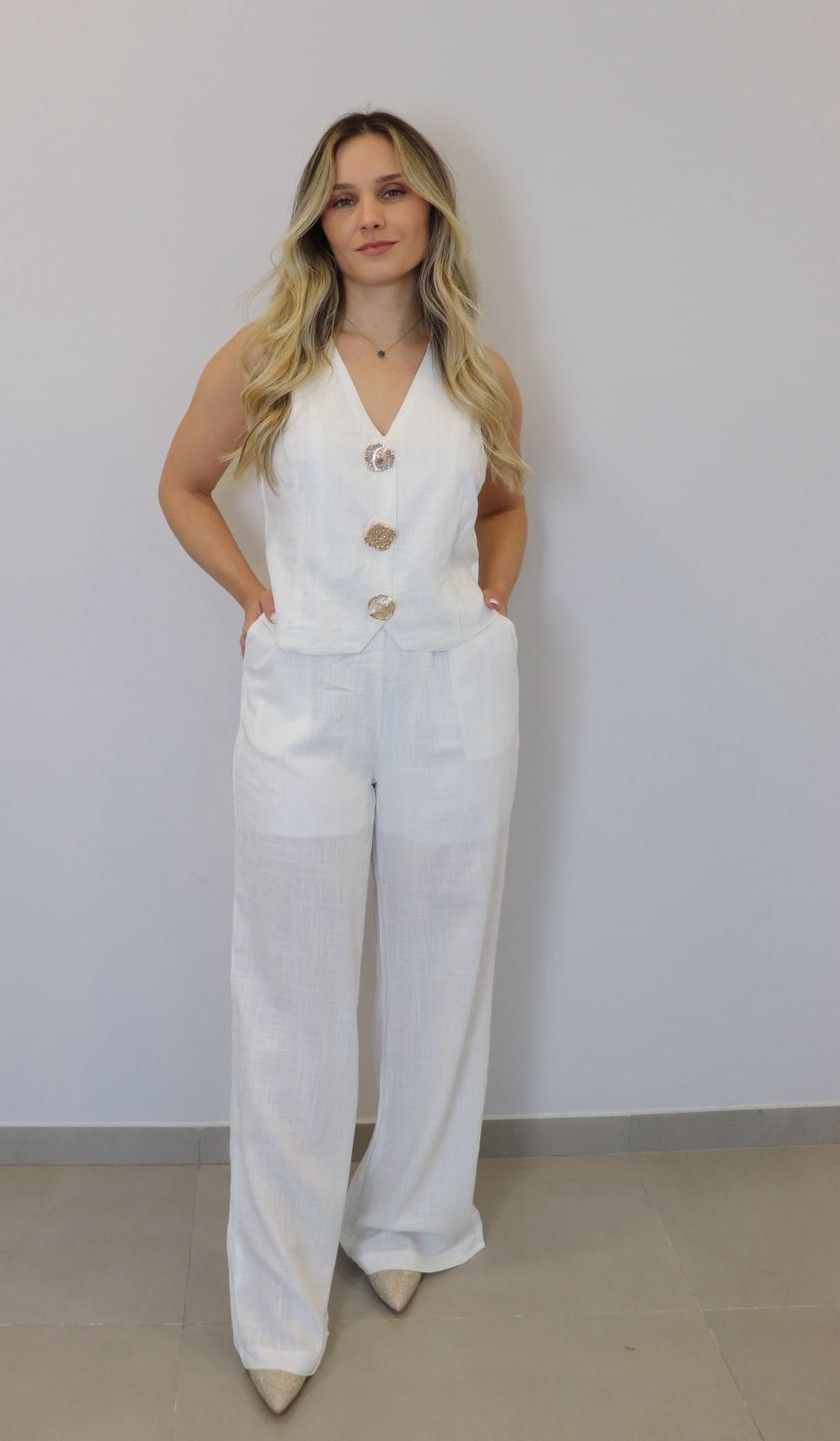 Conjunto Bellina Alfaiataria Linho Feminino Cor Off White Conjunto Bellina Alfaiataria Linho Feminino Cor Off White