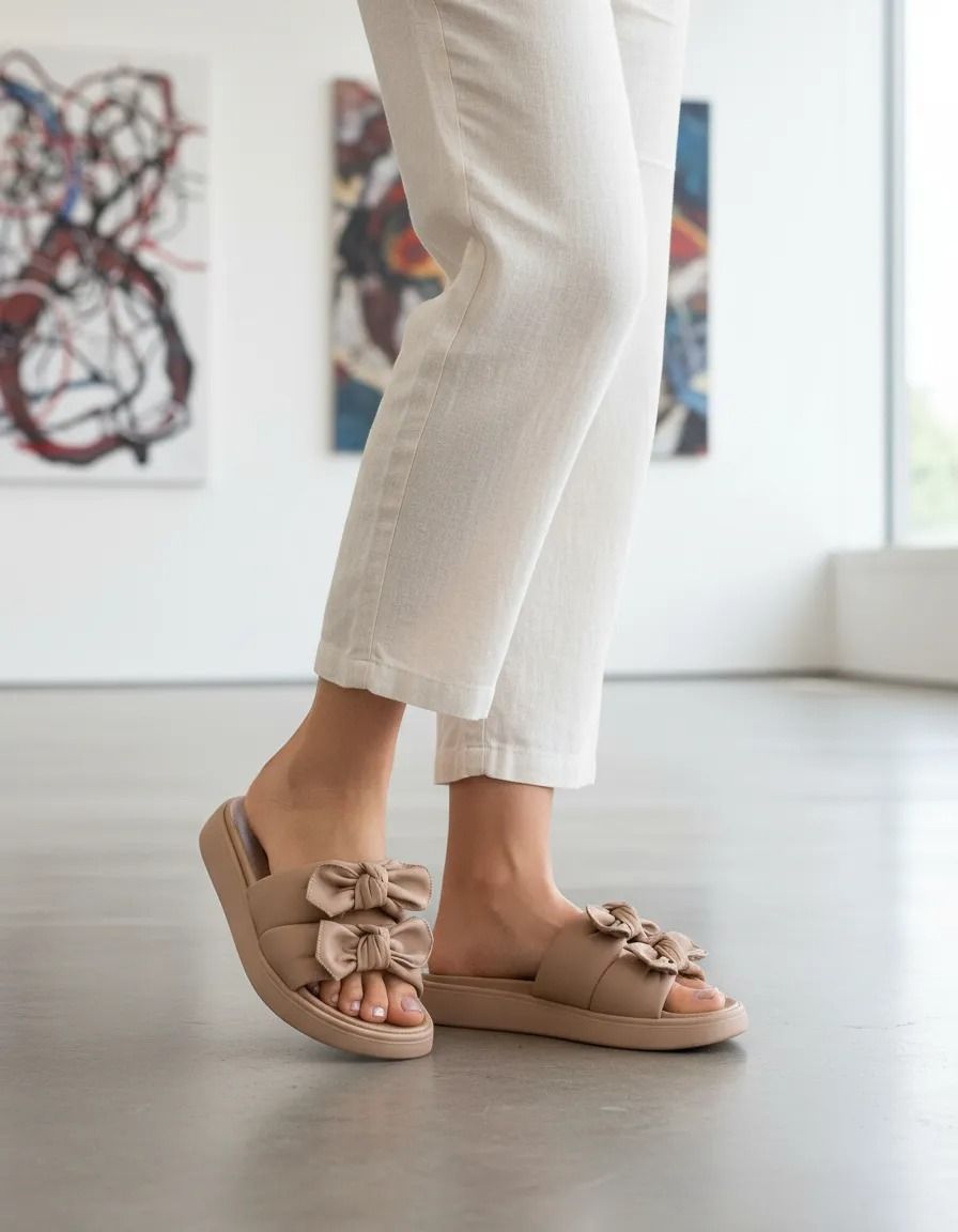 Papete Slide Moleca Com Laço Feminino Cor Nude Papete Slide Moleca Com Laço Feminino Cor Nude