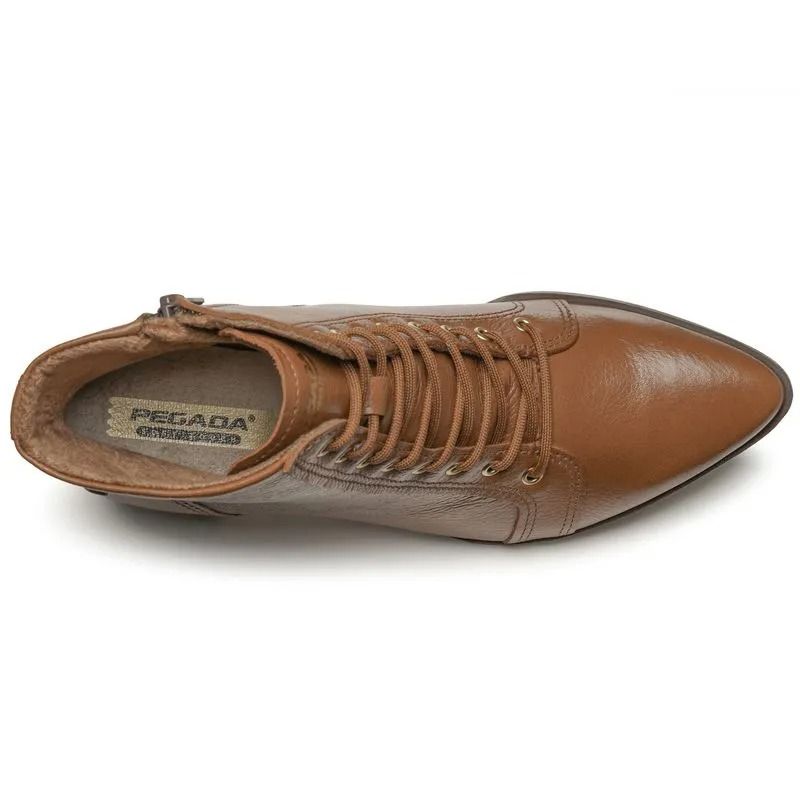 Bota Pegada Com Cadarço E Couro Feminino Cor Pinhão