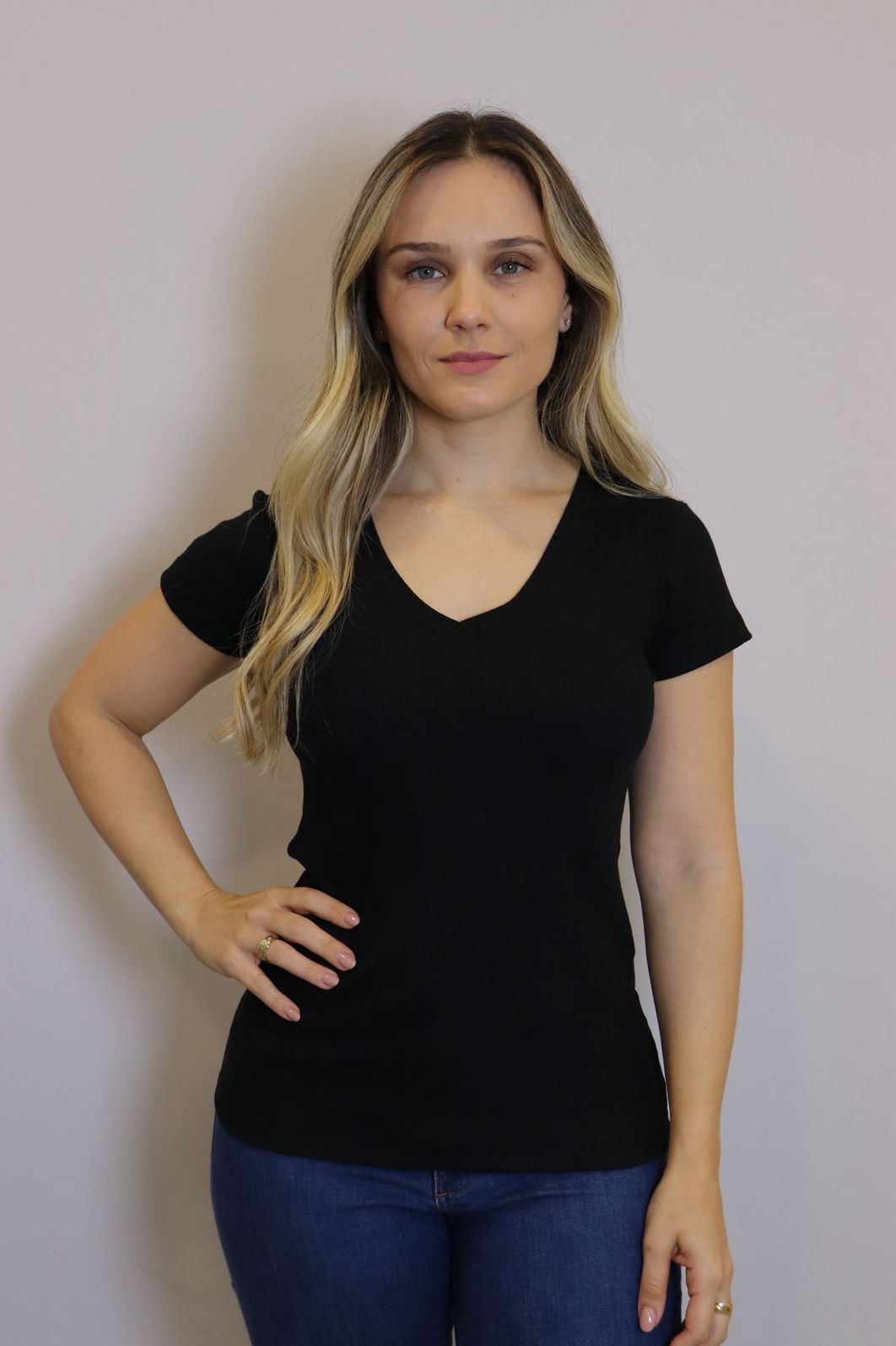 Blusa Lzt Ribana Gola V Feminina Cor Preto Blusa Lzt Ribana Gola V Feminina Cor Preto