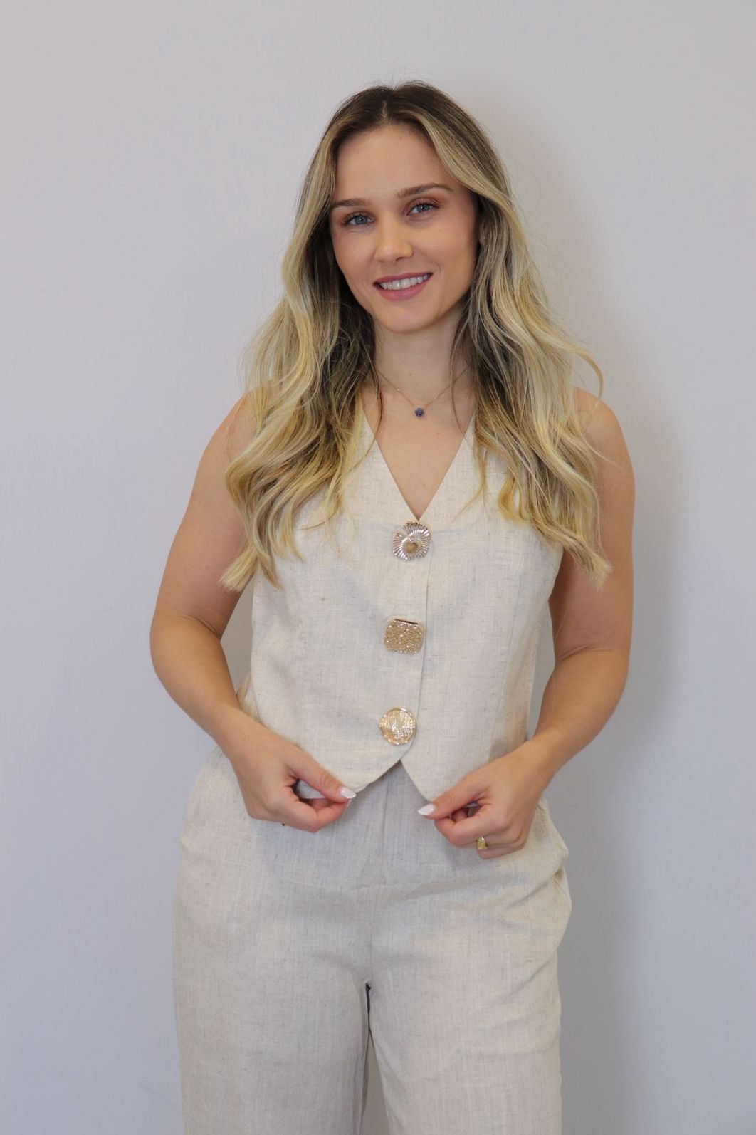 Conjunto Bellina Alfaiataria Linho Feminino Cor Nude Conjunto Bellina Alfaiataria Linho Feminino Cor Nude