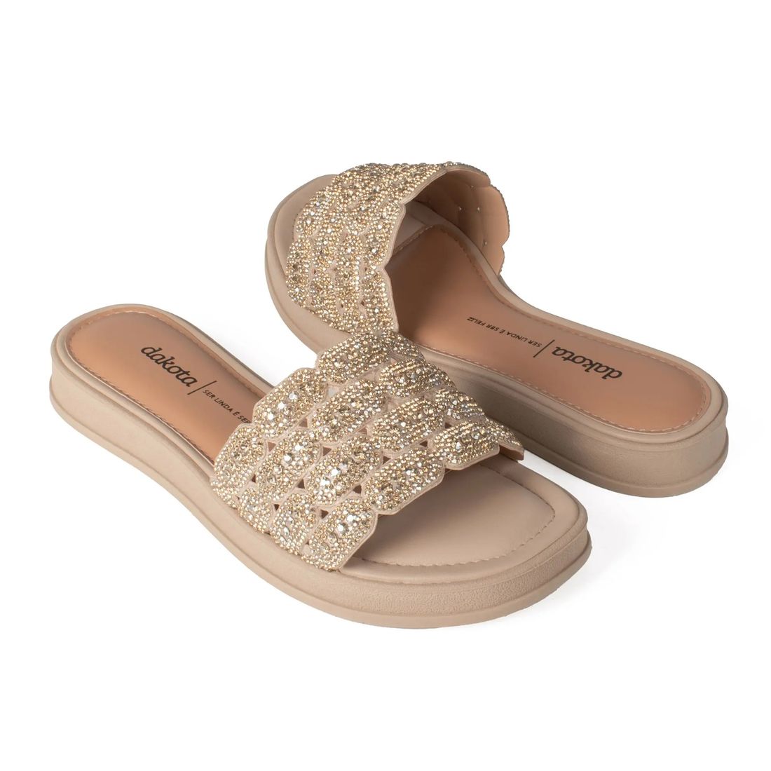 Rasteira Dakota Flatform Feminino Cor Bege/Dourado Rasteira Dakota Flatform Feminino Cor Bege/Dourado
