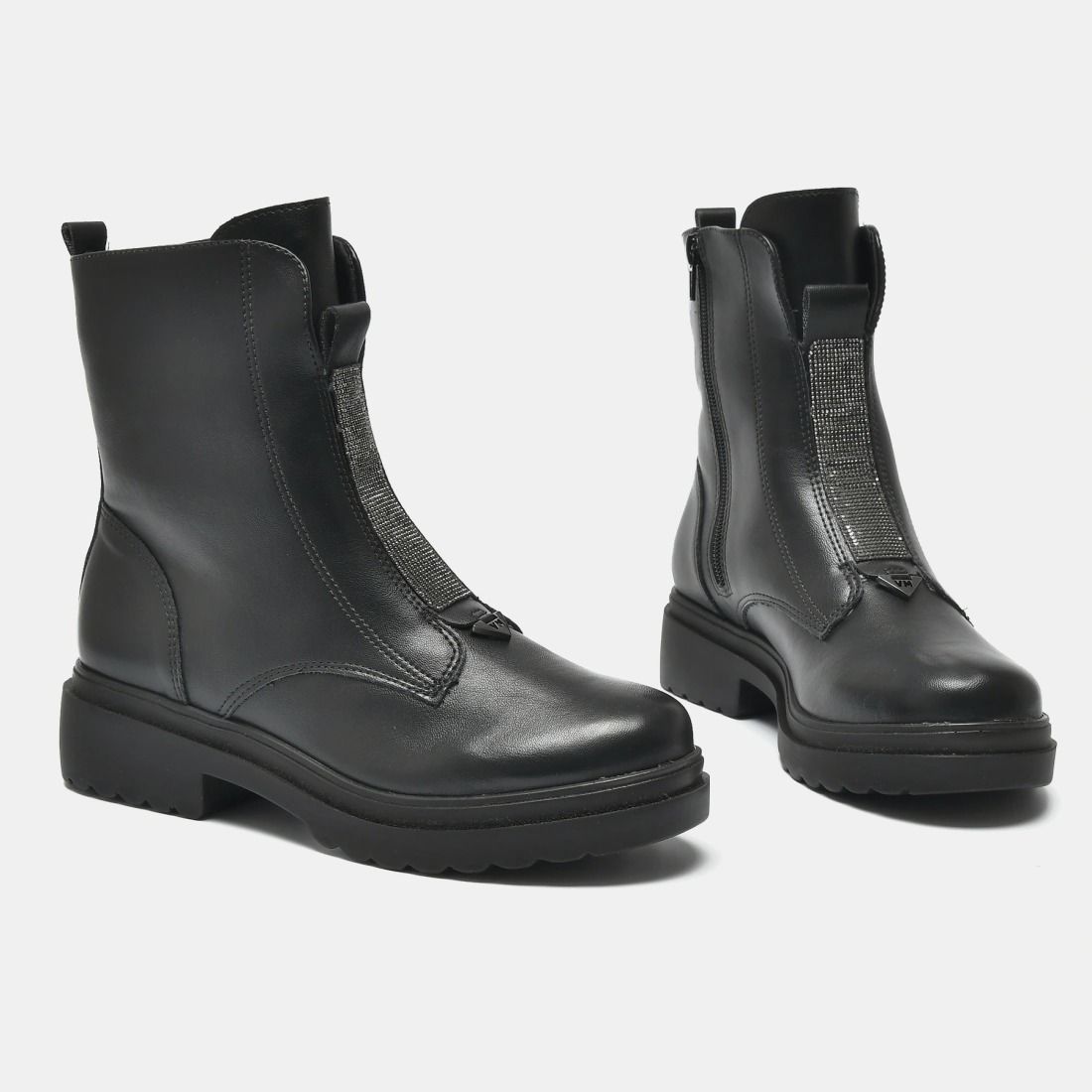 Bota Via Marte Strass Salto Baixo Feminino Cor Preto Bota Via Marte Strass Salto Baixo Feminino Cor Preto