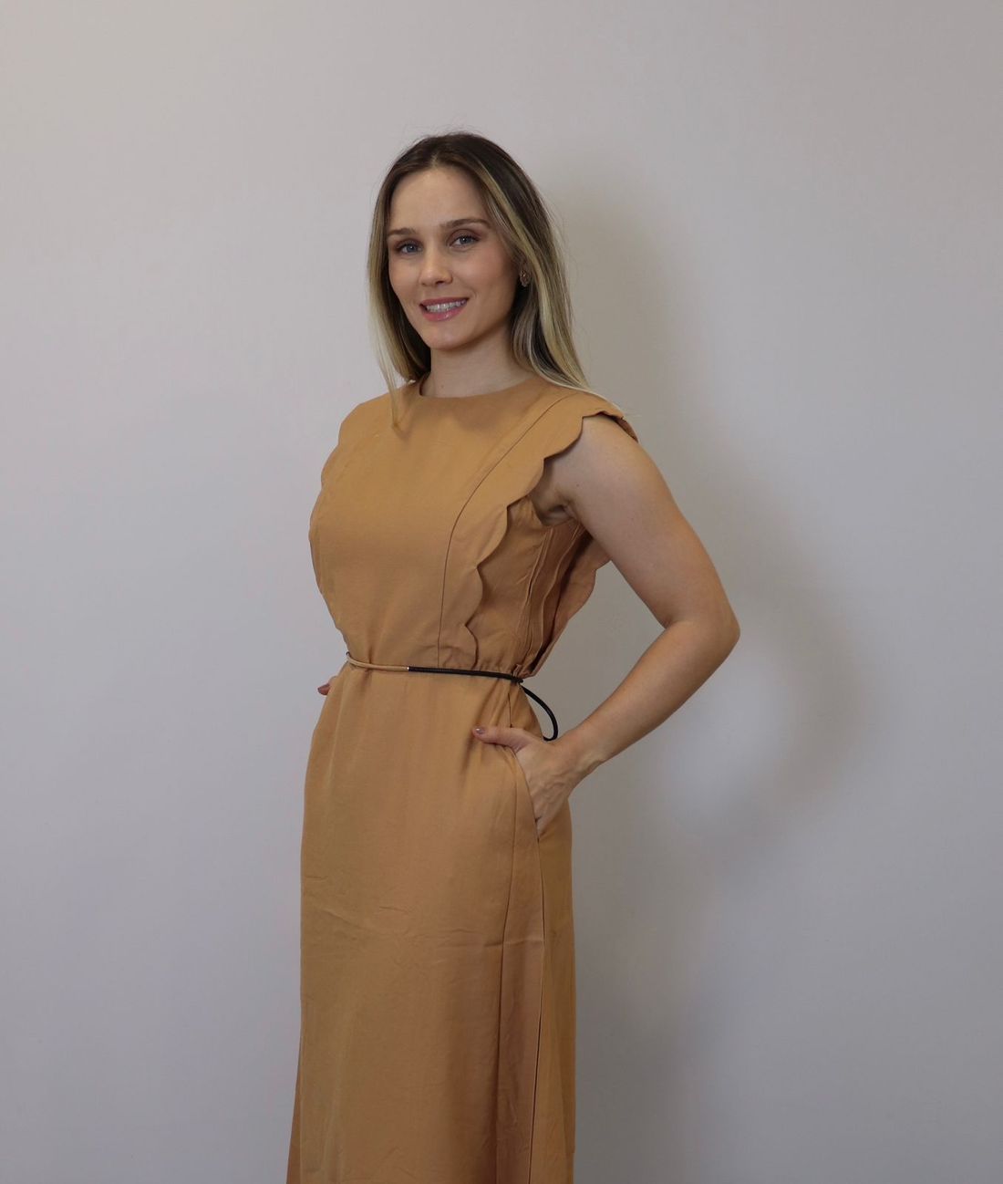 Vestido Bellina Feminino Cor Caqui