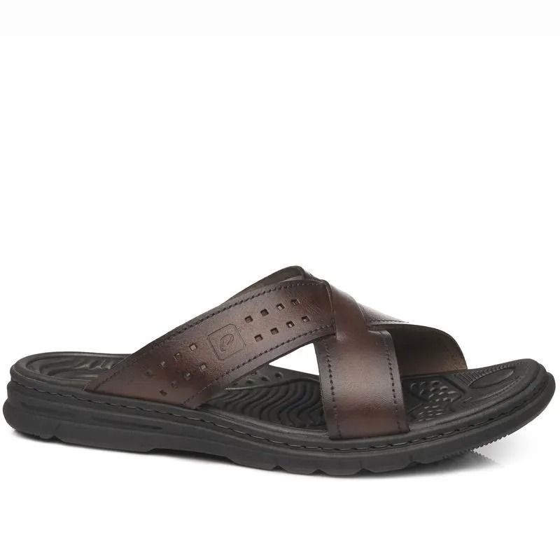 Chinelo Pegada Slide Em Couro Masculino Cor Pinhão Chinelo Pegada Slide Em Couro Masculino Cor Pinhão