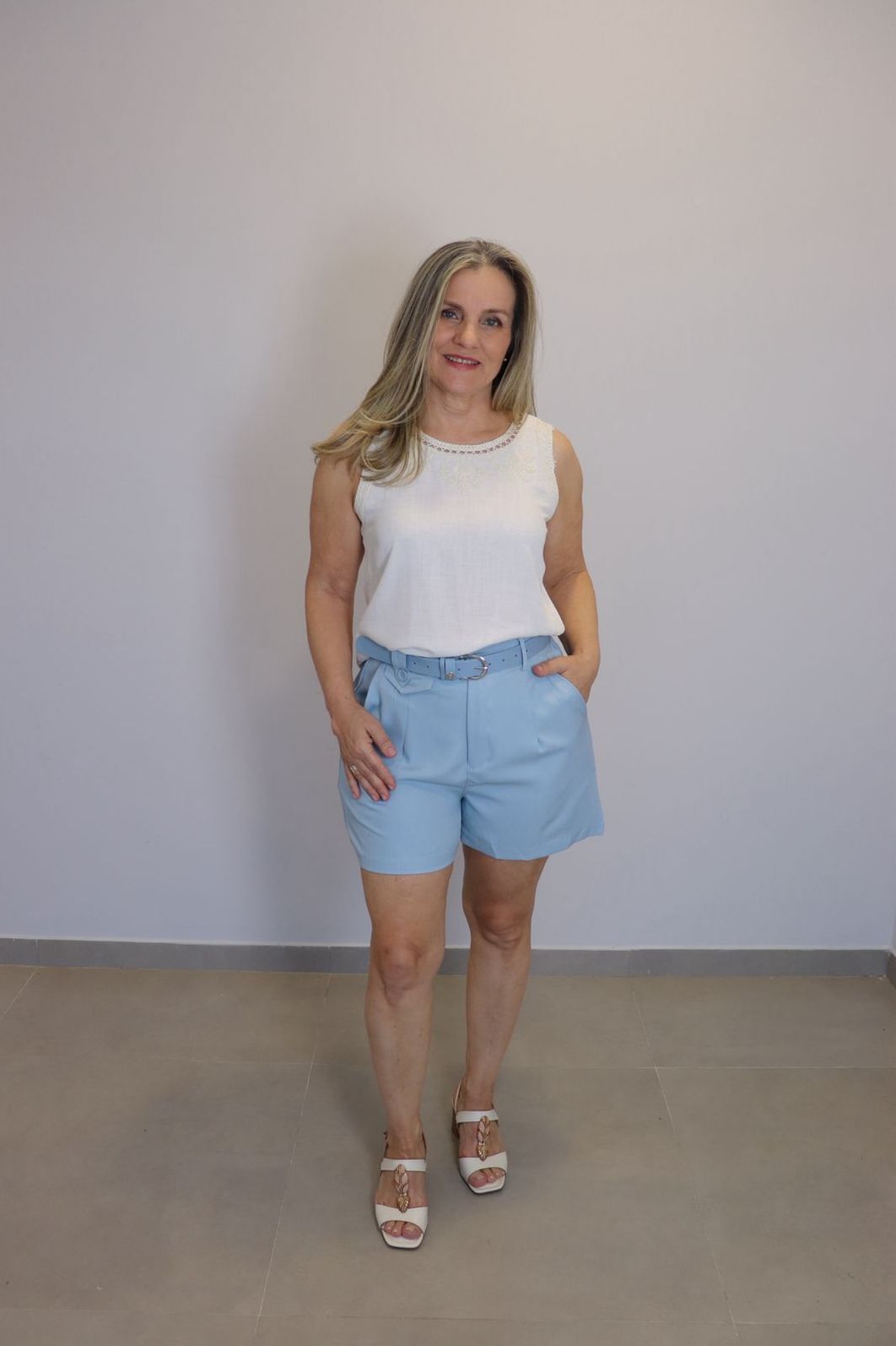 Short Maxma Linho Feminino Cor Azul Short Maxma Linho Feminino Cor Azul