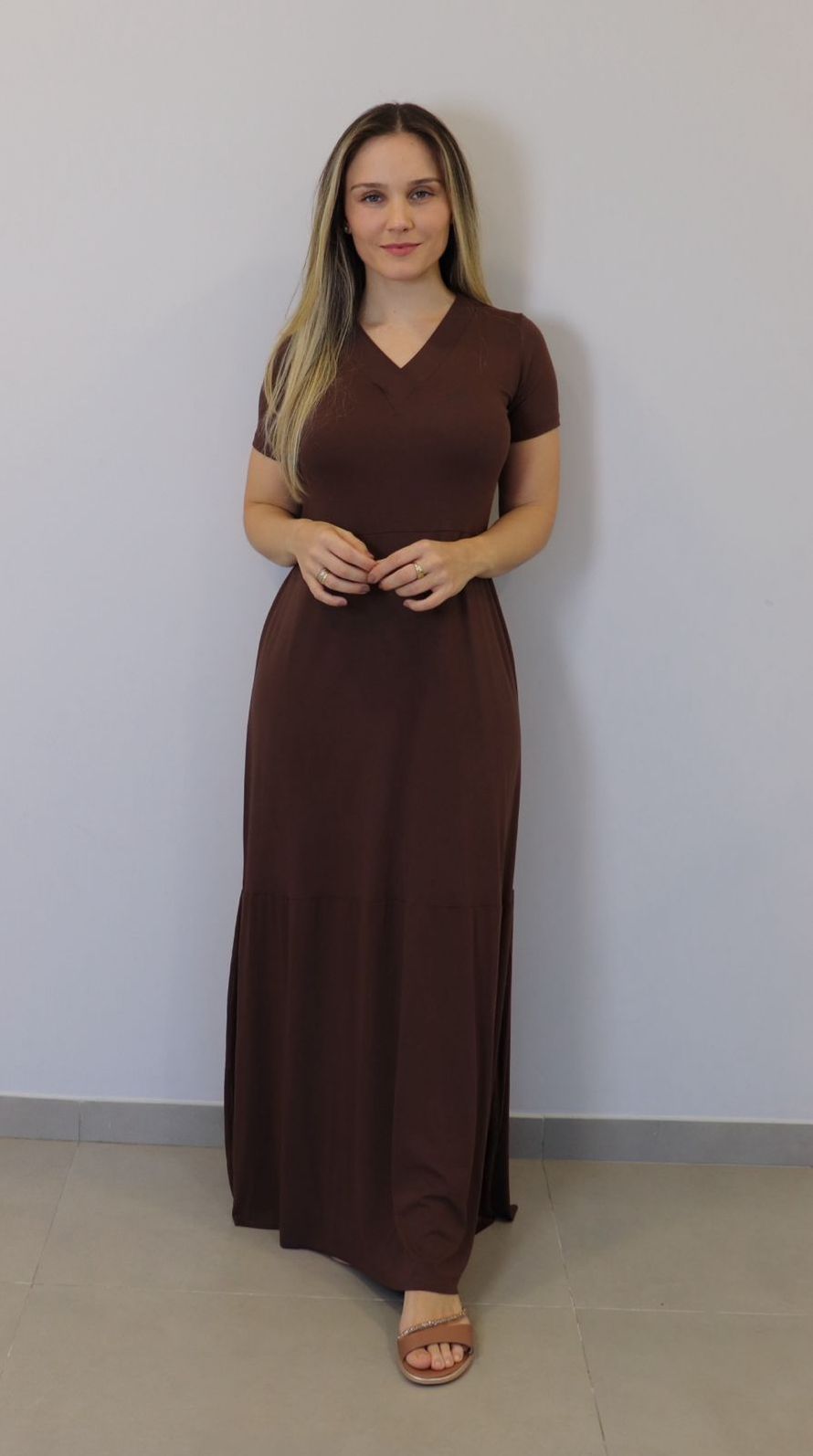 Vestido Kodos Longo Feminino Cor Cafe Vestido Kodos Longo Feminino Cor Cafe