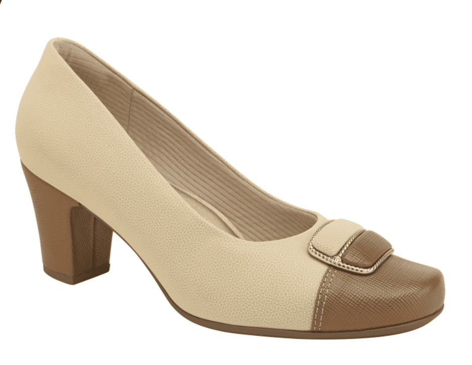 Sapato Piccadilly Salto Bloco Baixo Feminino Cor Bege Brulee Sapato Piccadilly Salto Bloco Baixo Feminino Cor Bege Brulee