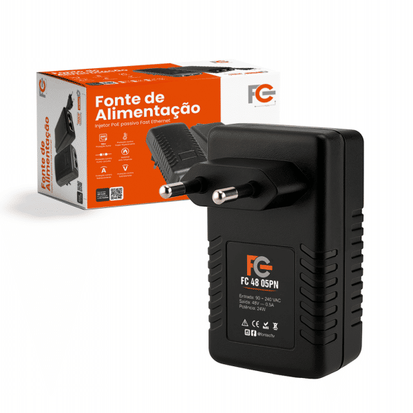 FONTE ADAPTADORA POE 48V 0,5A - FC4805PN - FONTE E CFTV