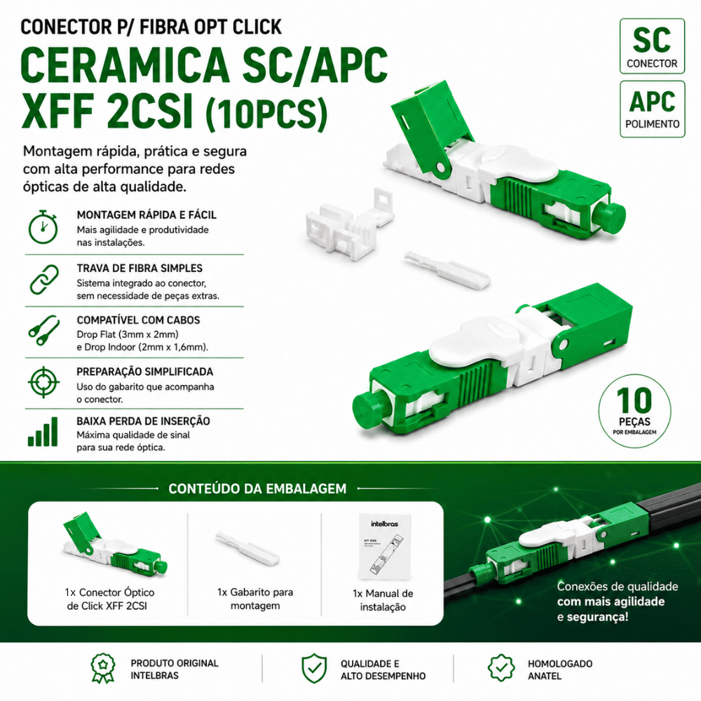 CONECTOR P/ FIBRA OPT CLICK CERAMICA SC/APC XFF 2CSI (10PCS)