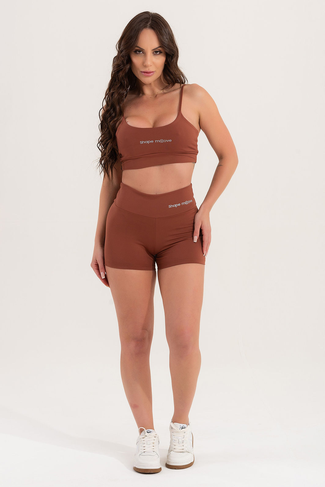 Conjunto Feminino Fitness Básico Shorts e Top - Coffee Âmbar Conjunto Feminino Fitness Básico Shorts e Top - Coffee Âmbar