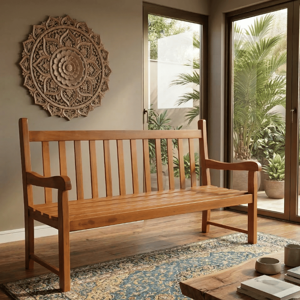 Banco de Jardim Namoradeira de Madeira 3 lugares Com Verniz