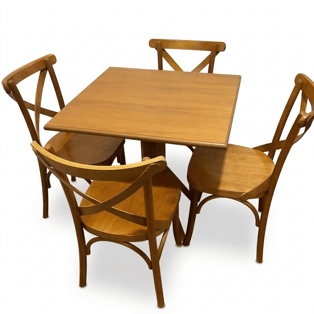 Mesa X 80x80 Com 4 Cadeiras X Madeira Maciça Mel Mesa X 80x80 Com 4 Cadeiras X Madeira Maciça Mel