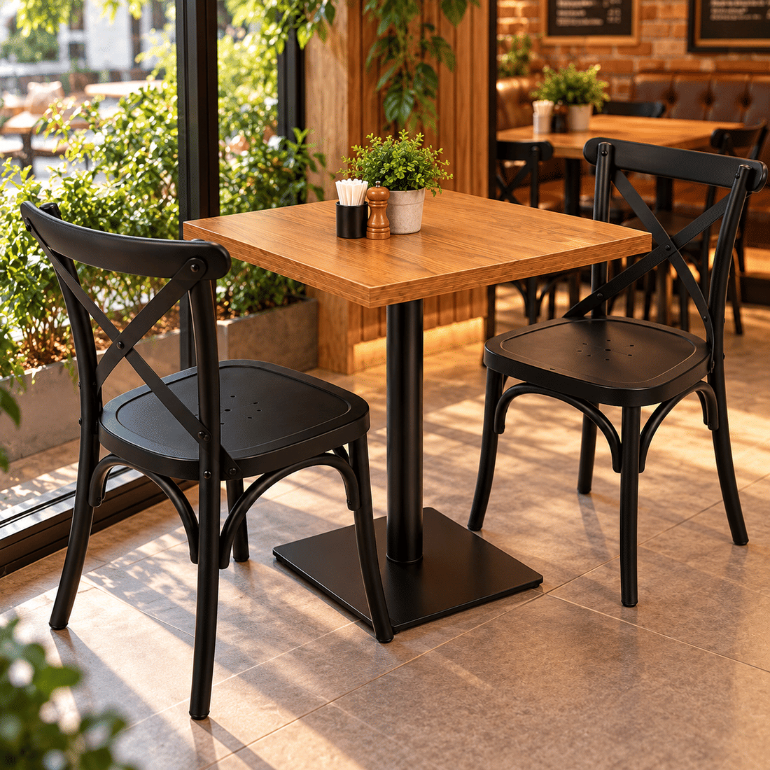 Conjunto Industrial Mesa 70x70 Pé Central com 2 cadeiras X Design Conjunto Industrial Mesa 70x70 Pé Central com 2 cadeiras X Design