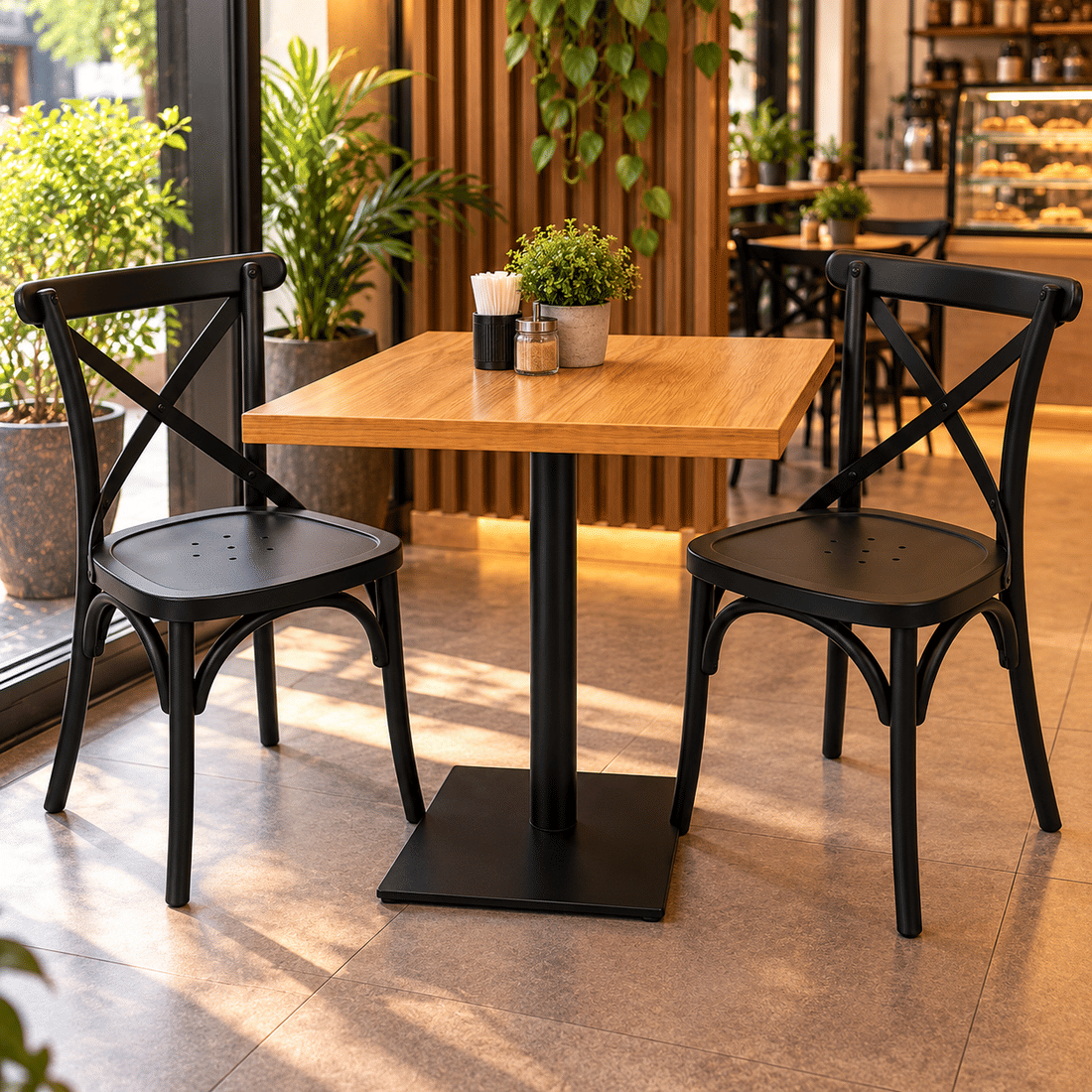 Conjunto Industrial Mesa 70x70 Pé Central com 2 cadeiras X Design Conjunto Industrial Mesa 70x70 Pé Central com 2 cadeiras X Design
